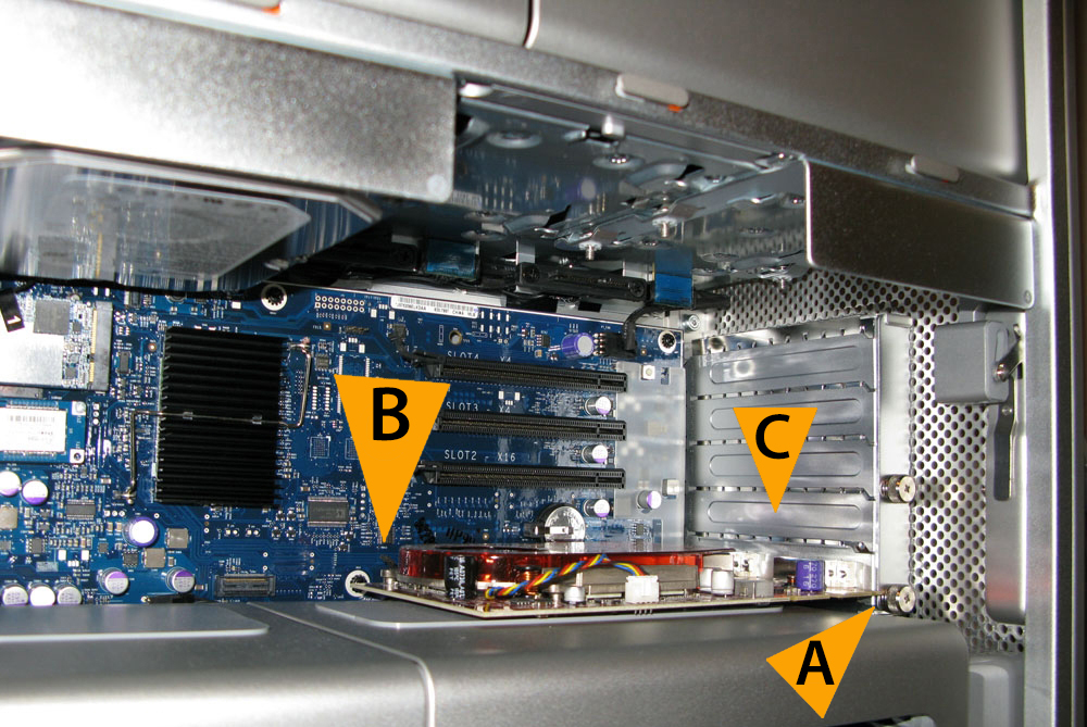 Graphics card installation in a Mac Pro 1,1-2,1-3,1