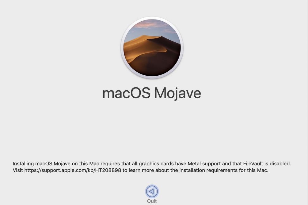 macOS Mojave installer Metal error